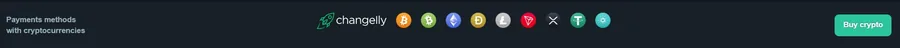 Vave cashier, captured 24 August 2026 The Vave cashier row listing the coins it accepts